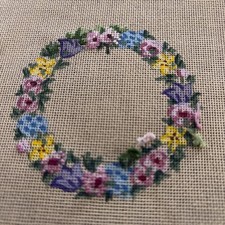 3 34 Ct Floral Wreath Pink Blue Hand Painted Needlepoint Canvas