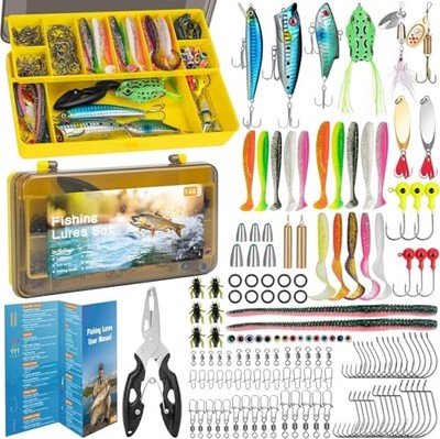 RISEMART Angeln Köder Set mit Köderbox Wobbler Löffelblinker Spinner Jigs