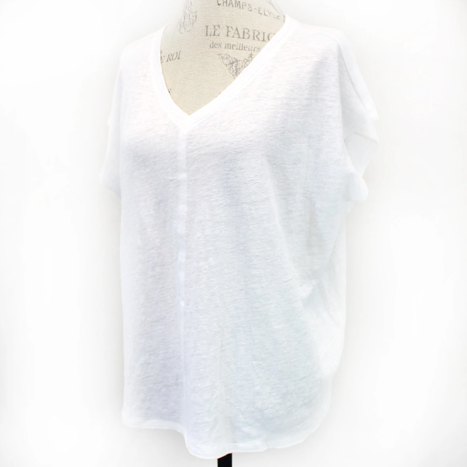Eileen Fisher Plus White 100% Bio-Linen V-Neck Bat Sleeve T-Shirt Top 2X