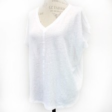 Eileen Fisher Plus White 100 Bio-Linen V-Neck Bat Sleeve T-Shirt Top 2X