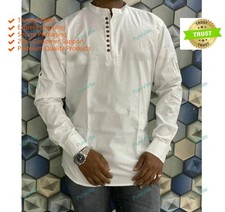 Mens Kurta White Color Mens Fancy Kurta Cotton Dress Mens Shirt Plain Top Tonic