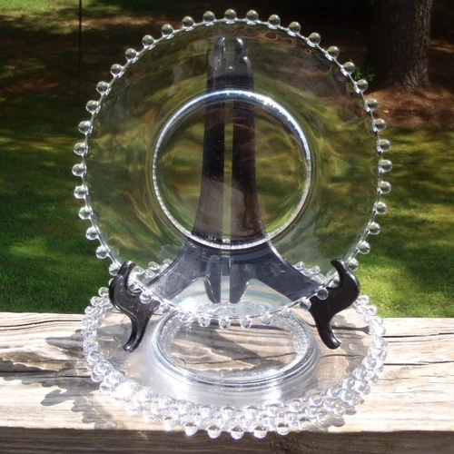 Vintage Set of 4 Clear Imperial CANDLEWICK Beaded Glass 8 3/8" SALAD PLATES NR