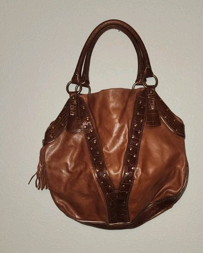 Via Spiga Caramel Brown Leather Tote Hobo Bag Purse Handbag