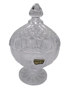 Cristal D'Arques France Lead Crystal Candy Dish Pedestal Bowl w Lid 24% Clear