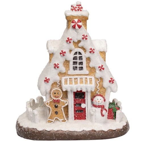 Northlight Snowy Gingerbread Peppermint House with Snowman Christmas Decoration - Afbeelding 2 van 6