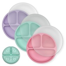 Toddler Plates with Suction - 100 Food-Grade Silicone Baby Plates with Lids ...