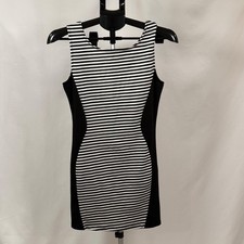 Deb Womens Dress Medium Black White Striped Bodycon Sleeveless Illusion Panel