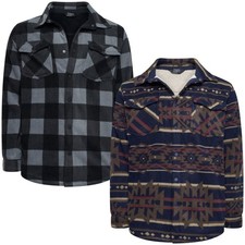 New Mens Sherpa Shacket Button Up Long Sleeve Casual Overshirt Check Fleece Top
