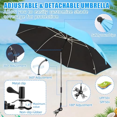 Lineshading Pack Low Beach Chair with Umbrella for Adult, Lightweight 1 Blue - Picture 5 of 8