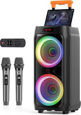 JYX Karaoke Maschine mit 2 kabellosen Mikrofonen Dual 8'' Subwoofer Bluetooth 500W Spitze