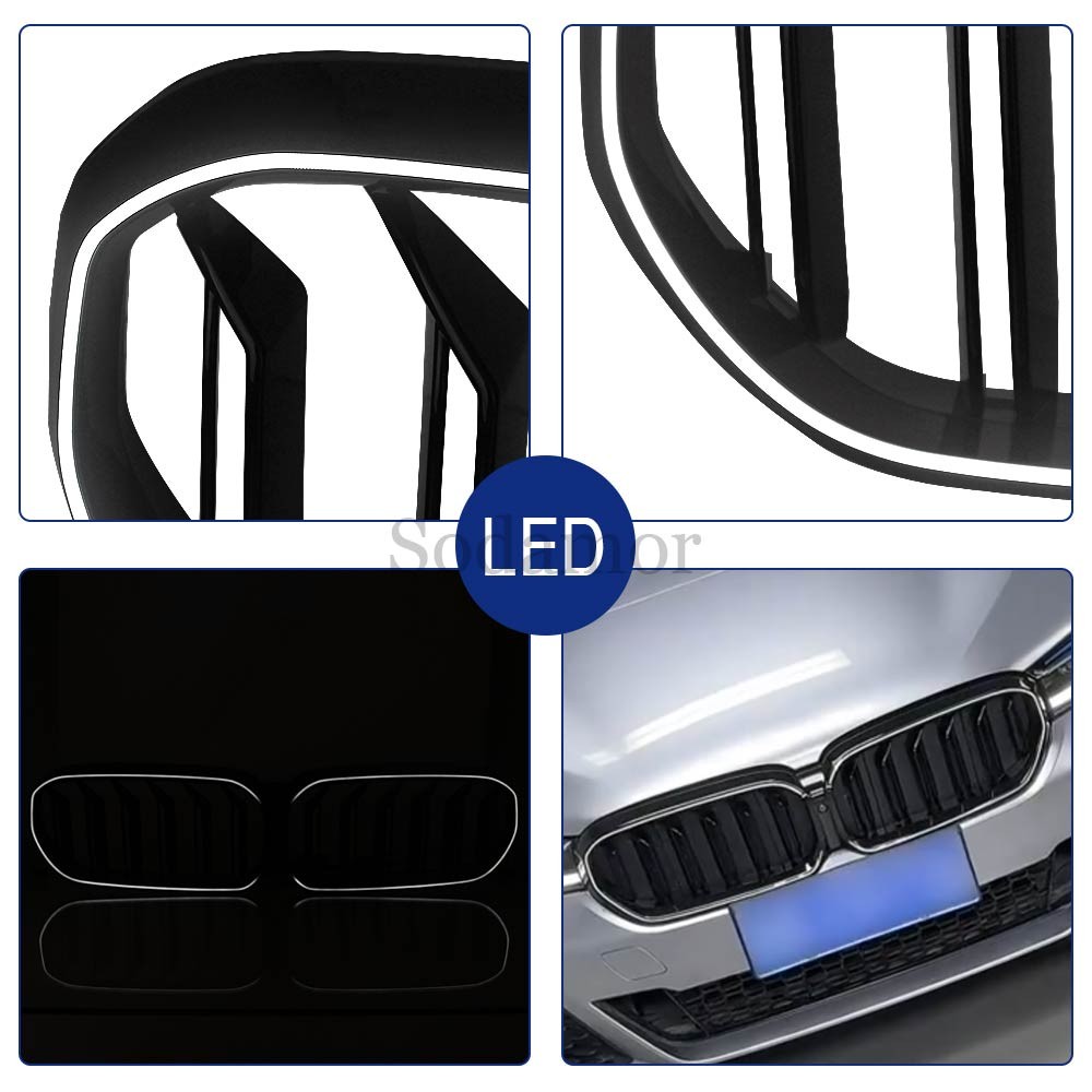 Dual Slats Front Kidney Grill W/LED Light For BMW 5-Series G30 G31 LCI 2021-2023