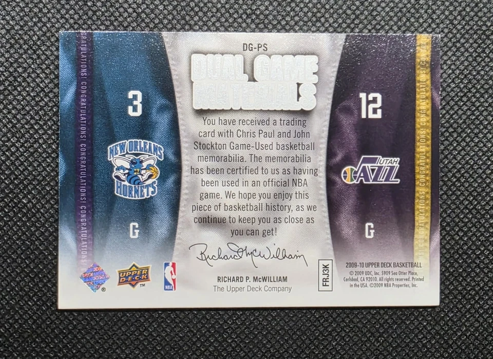 2009-10 Upper Deck 双游戏材料 Chris Paul John Stockton #DG-PS 名人堂磨损 — 第 2/2 张图片