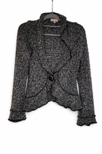 Soon Monsoon Vintage Knit Cardigan Ruffle Detail Size 10 Charcoal Grey