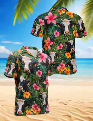 Cow Hawaiian Shirt, Tropical Cow Aloha Funny Farm Cow