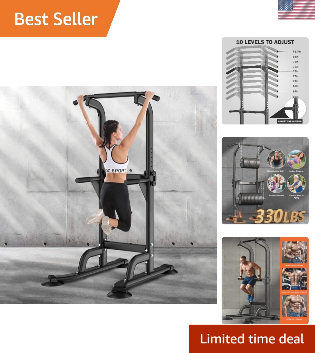 Multi-Function Power Tower Setup with 330lbs Weight Limit - Family Fitness Ideal