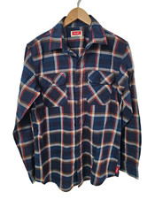 Wrangler Blue Plaid Long Sleeve Snap Up Flannel Shirt Men's Size Small