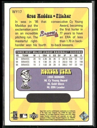 1999 Upper Deck Greg Maddux Wonder Years #WY17 Atlanta Braves - Picture 2 of 2