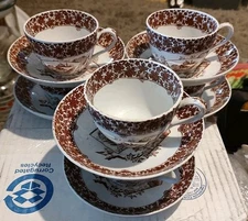 RARE Set 6 Copeland Spode "Cairo" Pattern Matching ChinaTea Cups & Saucers 1880s