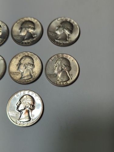1964 SILVER WASHINGTON QUATERS (7), 5 BU, 1 AU, 1 PROOF, P AND D MINTAGE - Picture 4 of 20