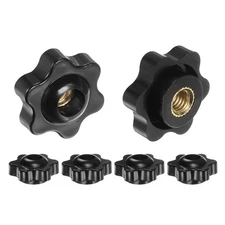 6pack Star Knobs M6 Thread 25mm Head Through Hole Brass Insert Hand Knob Black