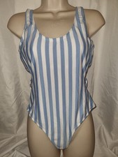 NEW Gorgeous blue white striped WAREHOUSE swimming bathing costume suit size 10