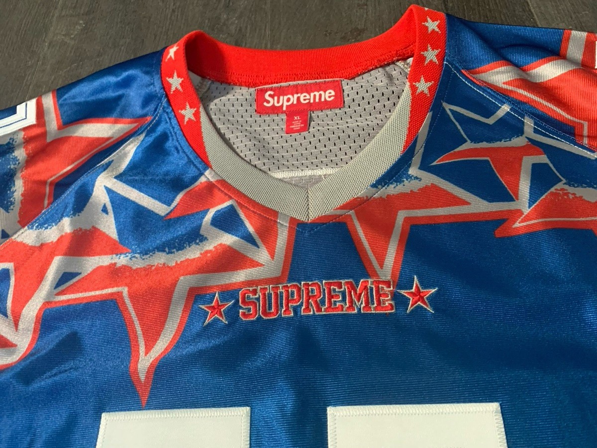 Supreme Mens XL Football Jersey Stars SS25 Royal Blue Red Rare 