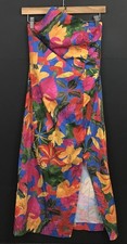 Farm Rio One-Shoulder Slim Floral Midi Dress Multicolor Cotton Front-Slit Size S