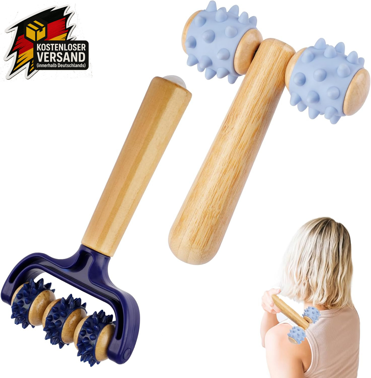 Selbstmassagerolle mit Igelball für Muskelentspannung Rücken Beine Arme Set