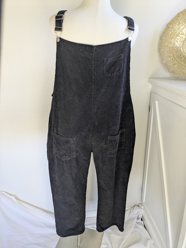 Damen Courderoy Latzhose 2XL schwarz Taschen Relaxed Fit Seitenreißverschluss
