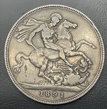 1891 Victoria Great Britain London Mint Jubilee Head Silver Crown Coin.