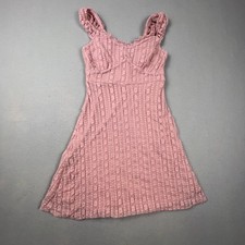 Y2K Babydoll Mini Dress Womens XS Pink Lace Ruffle Strap Fit Flare Coquette
