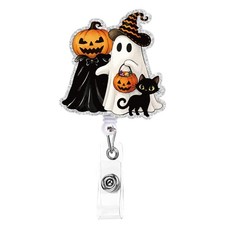 AFRITEE Halloween Badge Reel Ghost Black Cat