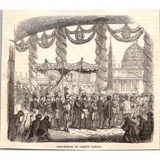 Procession of Corpus Domini 1854 Roman Catholic Holy Week Engraving SAI3-H7