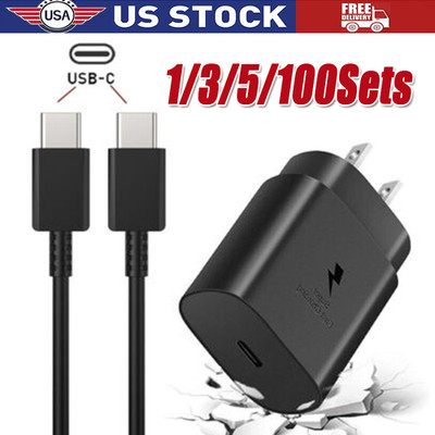 25w Type USB-C Fast Wall Charger+6FT Cable For Samsung Galaxy S20 S21 5G lot US