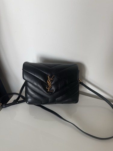 Saint Laurent YSL Black Quilted Logo Crossbody Bag Gold Hardware Magnetic