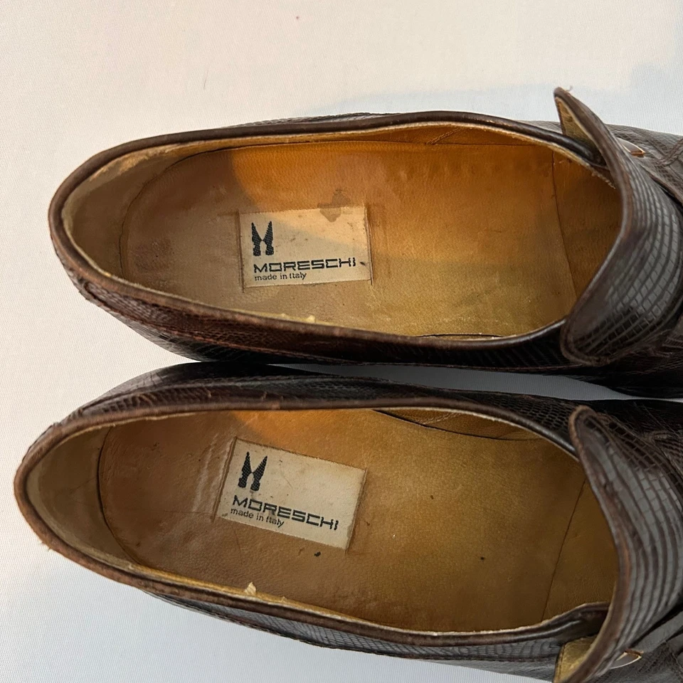 Zapatos Mocasines Moreschi Para Hombre Talla 8 Marrón Cocodrilo Cuero Repujado Hechos en Italia Foto 2 de 4