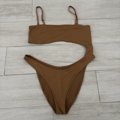 Skims Monokini Swimsuit Womens Sz 3X Brown Nylon Stretch Cutout Beach