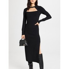Moon River Midi Dress Medium Black Cutout Long Sleeve Minimalist Chic Elegant