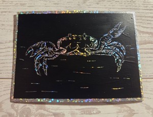 ACEO Original Holographic Miniature Scratchboard - Crab - Erebella