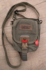 Vintage 90s Y2K Diesel Spare Parts Bag Green Canvas Small Crossbody Leather Trim