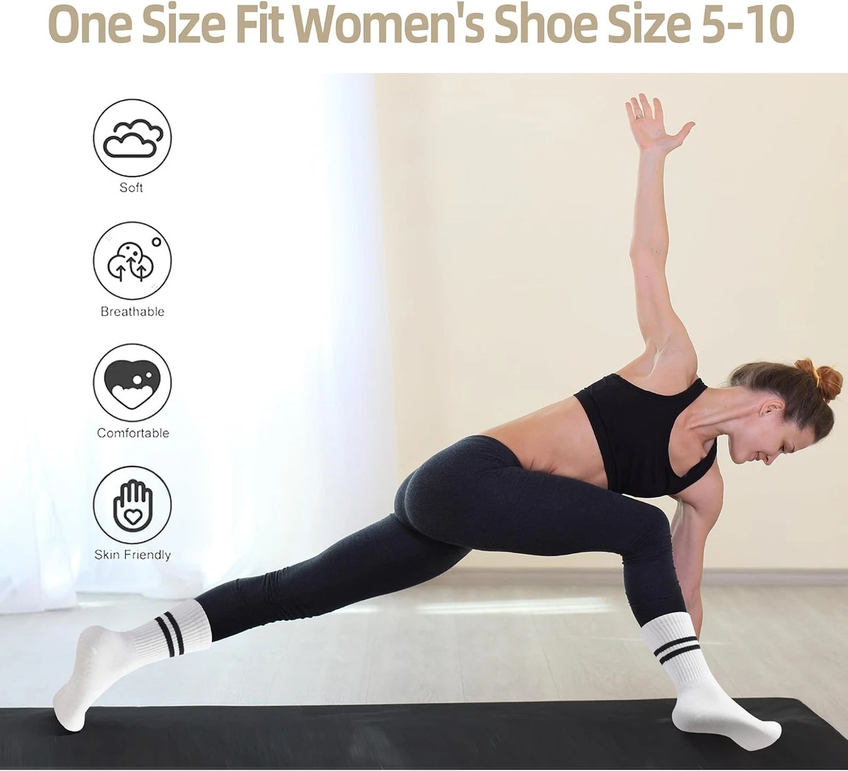 Calcetines Pilates Grip para Mujer, 3 Pares Calcetines Antideslizantes Crew para Reformer, Barre...