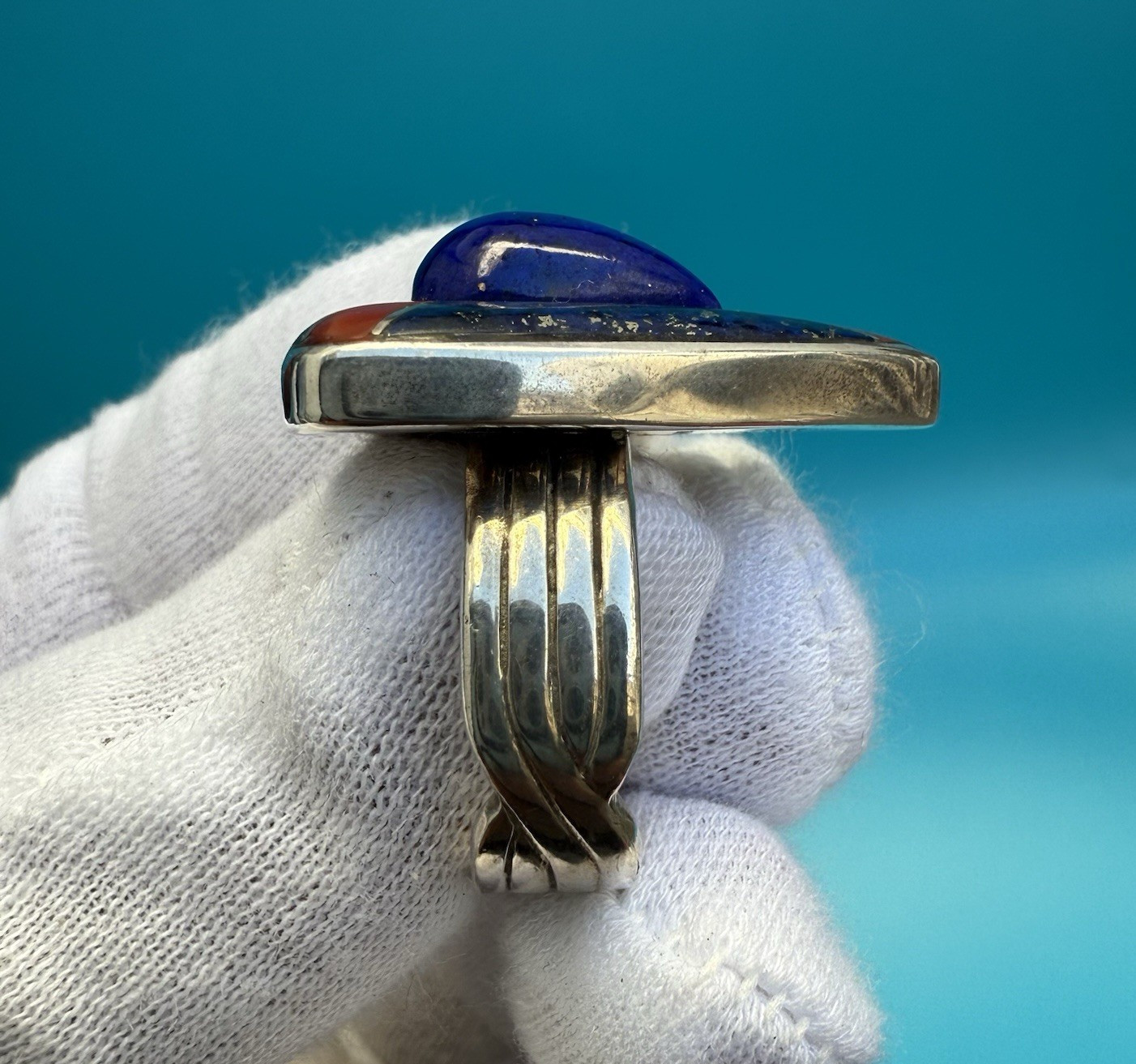 Exquisite Signed Native American Shield Ring w, L… - image 5