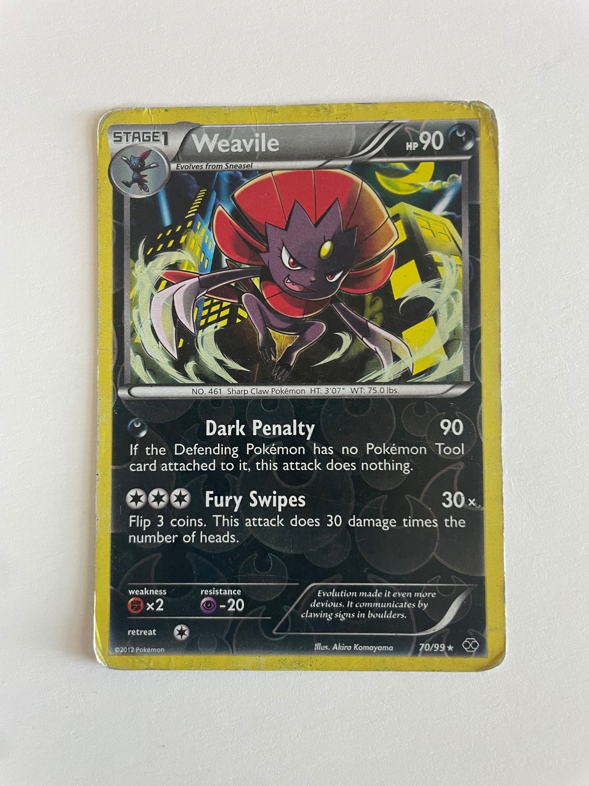 Weavile 70/99 Rare Next Destinies Pokemon Reverse Holo Damaged