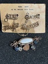 Vintage rolled gold pins Jesus saves crosses shell brooch hearts handmade Lot 3
