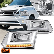 For 09-24 Dodge Ram 1500-3500 U-Shape LED Tube DRL Headlights Lamp Chrome/Clear
