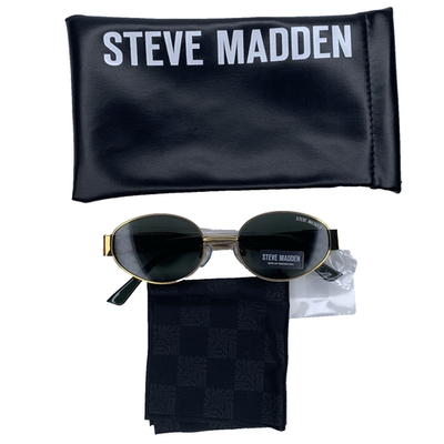 Steve Madden Mystie Black and Gold Sunglasses Steve Madden Mystie Sunglasses Women Gold frame Green oval  main image 3