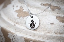 Snowman Necklace or Keychain   Personalized Holiday Charm in Gold or Silver,