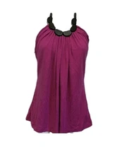 NWT A. Byer Beaded Halter Top Womens M Magenta Summer Boho City #swtr2