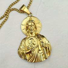 18k Gold St. Jude Medallion Pendant Necklace Religious Jewellery for Men Women