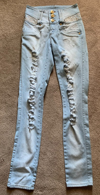 Women's Diva Star Light Blue 3 Button High Rise Stretch Jeans size 1
